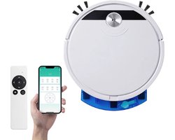 Robotstofzuiger met dweilfunctie - Slimme navigatie - Val & object detectie - Dweilrobot - Vloerdetectie - Robotstofzuiger huisdieren - Inclusief app en afstandbediening - Wit