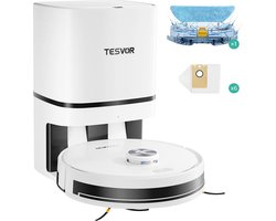 Tesvor S7 Pro AES Robotstofzuiger met Automatisch Leegstation, Dweilfunctie, 6000Pa Zuigkracht, Lasernavigatie, Stofbak van 600 ml, Stofzak van 2,8 liter, 180 Minuten Werktijd, Appbediening/Afstandsbediening - Wit