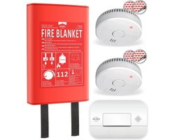 ELRO FF0404 Brandpreventieset - 2x Rookmelder met 5 jaar batterij en magneetmontage - CO Melder met 10 jaar sensor - Blusdeken Hardcover 1,2m x 1,2m