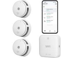 SAVS LinkSmart Slimme Rookmelder bundel - 3 S10-W Rookmelders en G10 Base Station - Werkt via app - WiFi gateway - Draadloos RF koppelbaar - Brandalarm - Smart home