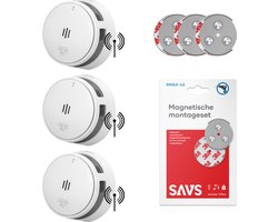 SAVS S10-W Draadloos koppelbare rookmelder - 3 rookmelders met magneet montage - LinkSmart® - 10 jaar batterij - Optioneel WiFi - Infrarood sensor - Koppelbaar brandalarm zonder boren