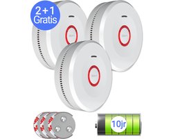 USAFE® Rookmelder set van 3 - Rookmelders met 10 jaar batterij - Brandmelder 2 + 1 Gratis met Magneetmontage, 85dB en LED Alarm