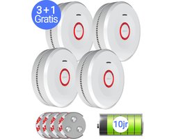 USAFE® Rookmelder set van 4 - Rookmelders met 10 jaar batterij - Brandmelder 3 + 1 Gratis met Magneetmontage, 85dB en LED Alarm