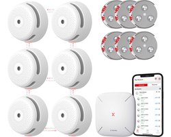 X-Sense Link+ Pro Slimme Rookmelder bundel zonder boren - 6 XS01-M Rookmelders en SBS50 Base Station - Met magneet montage - Werkt via app - WiFi gateway - Draadloos RF koppelbaar - Brandalarm - Smart home