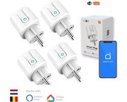 4 stuks - Slimme Stekker - WiFi - Smart Plug - Google Home & Amazon Alexa - Tijdschakelaar & Energiemeter via Smartphone App - Smart Home