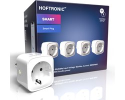 4x HOFTRONIC Slimme Stekker - Smart plug 16A - WiFi + Bluetooth - Met Tijdschakelaar - Compatible met alle smart assistenten - Incl. Energiemeter - Extra hoog en smal design - Smart stopcontact