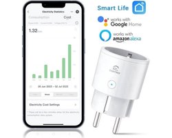 EIGHTREE - Smart Plug - Wifi - 1-delige set - App Bediening - Tussenstekker - Verbruiksmeter - Energiemeter -Spraakbediening met Alexa & Google Home - ET20-1