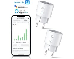 EIGHTREE - Smart Plug - Wifi - 2-delige set - Slimme Stekker - App Bediening - Verbruiksmeter - Energiemeter -Spraakbediening met Alexa & Google Home - ET20-2