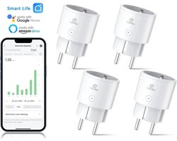 EIGHTREE - Smart Plug - Wifi - 4-delige set - Slimme Stekker - App Bediening - Verbruiksmeter - Energiemeter -Spraakbediening met Alexa & Google Home - ET20-1