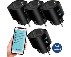 Gologi Slimme stekker - Smart plug - Tijdschakelaar & Energiemeter - WIFI - Google Home & Amazon Alexa - 4 Stuks - Zwart