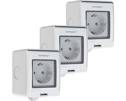 HOFTRONIC - Set van 3 Slimme Stekkers buiten - IP55 Waterdicht voor binnen en buiten - Slim buitenstopcontact - WiFi + Bluetooth 16A - Bediening via App - Compatibel met alle smart assistenten - Smart Home