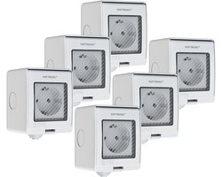 HOFTRONIC - Set van 6 Slimme Stekkers buiten - IP55 Waterdicht voor binnen en buiten - Slim buitenstopcontact - WiFi + Bluetooth 16A - Bediening via App - Compatibel met alle smart assistenten - Smart Home