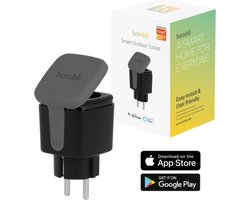 Hombli Smart Outdoor Socket – Slimme stekker voor buiten – Energiemonitor – Timer en Schema’s - Spraakbesturing via Google Assistant, Alexa en Siri - Weerbestendig – Zwart