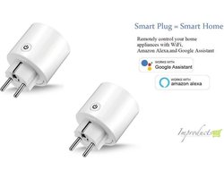 Improducts® Huismerk Intelligent stopcontact / Mini wifi stekker smart plugs maakt u huis slim en geschikt voor Google Assistant en Amazon Alexa 2x mini stekker