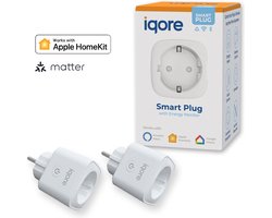 iqore - 2x Slimme stekker WiFi - APPLE HOMEKIT - ondersteund MATTER - Google Home - 16A 3680W Smart plug met Stroomverbruikmeter, Energiemeter en Timer - Compatibel met Apple Homekit / Siri - Smart Life app