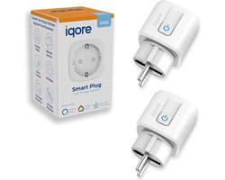 Iqore® 2x Slimme Stekker WiFi - Smart Plug - Met tijdschakelaar en energiemeter - Geschikt voor Google Home & Amazon Alexa - Tuya compatible - Gratis Smartlife App - 16A - smart stekker - eurostekker - slimme stekkers - domotica - GEEN HUB VEREIST