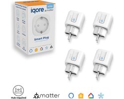 iqore - 4x Slimme stekker WiFi - ondersteund MATTER - 16A - Smart plug met Stroomverbruikmeter, Energiemeter en Timer - Geschikt voor Apple Homekit / Siri, Google Home & Amazon Alexa- HUB IS VEREIST