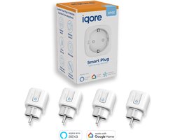 Iqore® 4x Slimme Stekker WiFi - Smart Plug - Met tijdschakelaar en energiemeter - Geschikt voor Google Home & Amazon Alexa - Tuya compatible - Gratis Smartlife App - 16A - smart stekker - eurostekker - slimme stekkers - domotica - GEEN HUB VEREIST