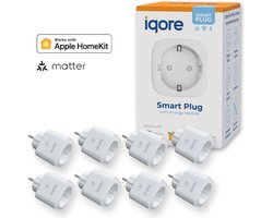 iqore - 8x Slimme stekker WiFi - APPLE HOMEKIT - ondersteund MATTER - Google Home - 16A 3680W Smart plug met Stroomverbruikmeter, Energiemeter en Timer - Compatibel met Apple Homekit / Siri - Smart Life app