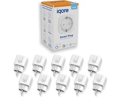 Iqore® 10x Slimme Stekker WiFi - Smart Plug - Met tijdschakelaar en energiemeter - Geschikt voor Google Home & Amazon Alexa - Tuya compatible - Gratis Smartlife App - 16A - smart stekker - eurostekker - slimme stekkers - domotica - GEEN HUB VEREIST