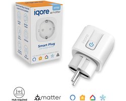 iqore - Slimme stekker WiFi - ondersteund MATTER - 16A - Smart plug met Stroomverbruikmeter, Energiemeter en Timer - Geschikt voor Apple Homekit / Siri, Google Home & Amazon Alexa- HUB IS VEREIST