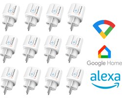 PuroTech Slimme Stekker - 12 Stuks - Smart Plug - Voordeelverpakking - Tijdschakelaar & Energiemeter - Amazon Alexa & Google Home - Verbruiksmeter - Energiekosten