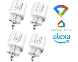 PuroTech Slimme Stekker - 4 Stuks - Smart Plug - Incl. Tijdschakelaar & Energiemeter - Voordeelverpakking - Geschikt Voor Alexa / Google Home - Verbruiksmeter - Energiekosten