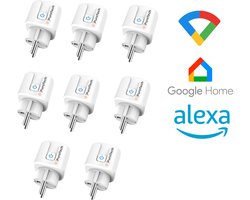 PuroTech Slimme Stekker - 8 Stuks - Smart Plug - Incl. Tijdschakelaar & Energiemeter - Voordeelverpakking - Geschikt Voor Alexa / Google Home - Smartphone App - Verbruiksmeter - Energiekosten