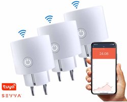 SEVVA® Slimme Stekker - Smart Plug - Met Tijdschakelaar en Energiemeter - 16A - 3 Stuks - Wit