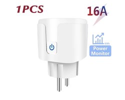 Smart Plug WiFi-aansluiting EU 16A met Power Monitoring Timing-functie Werkt met Alexa, Google Home, Alice, SmartThimg