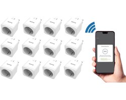 Smartify Smart Plug - 12 stuks - Slimme Stekker - Google Home (Google Assistant) - TIJDSCHAKELAAR & ENERGIEMETER Via Mobiele Applicatie - Amazon Alexa & IFTTT Compatible- Smart Home