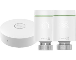 Ezviz T55 Kit 2 x Slimme thermostaten Incl. Bridge – Slimme radiatorknop – Thermostaatkraan – Bluetooth – Bediening via App - Verbruiksoverzicht – Spraakbesturing met Alexa en Google Assistant