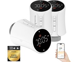 Set van 3 Wifi Smart Radiatorthermostaten TRV706W - Compatibel met Amazon Alexa en Google Home - Programmeerbaar - Tuya Verwarmingsthermostaat - Slimme Radiator - Inclusief 9 Batterijen