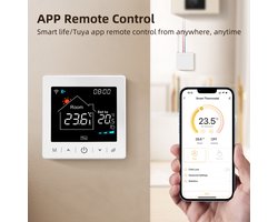 Slimme Draadloze Wifi Thermostaat met Tiptoetsen | 3x AAA of USB-C voeding | RF Ontvanger bij installatie met 90-240V voeding | Opbouw of Los Staand op Steun | C.V. Waterverwarming | Boiler | Wit | 3amp