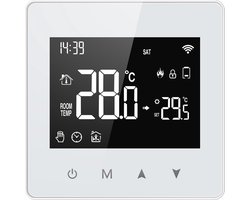 Slimme Opbouw Wifi Thermostaat met tiptoetsen | 3x AAA of USB-C voeding | geschikt voor 2-draads aansluiting | C.V. Installatie | Boiler | Wit | 3amp