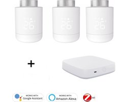 Slimme WiFi Thermostaat Knoppen | Zigbee 3.0 | Complete Set | 3x Radiatorknop incl. Gateway | Slimme Radiatorknoppen | Thermostaatknoppen | Bedienen met App | Google Home & Amazon Alexa | Alternatief