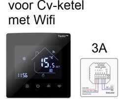 TechU™ Slimme Thermostaat Max – Alleen voor Gas Boiler – Wifi & App – Google Assistant & Alexa Amazon – Zwart met Witte rand