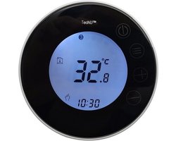 TechU™ Smart Thermostaat Round – Zwart met Witte Rand – Alleen voor CV-ketel – Wifi & App – Google Assistant & Alexa – Persoonlijk programma instelbaar