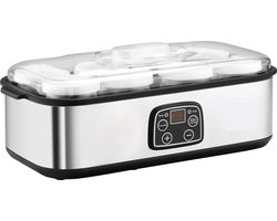 Yoghurtmaker met 8 glazen à 180 ml, elektrische yoghurtmachine van roestvrij staal met timer, instelbare thermostaat en digitale weergave voor gezonde zelfgemaakte desserts