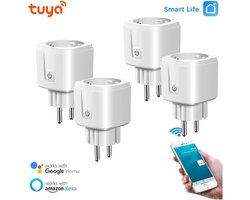 4 stuks - Slimme Stekker - WiFi - Smart Plug - Google Home & Amazon Alexa - Tijdschakelaar & Energiemeter via Smartphone App - Smart Home