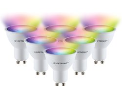 6x Hoftronic Smart - GU10 smart lamp - LED - Besturing via app - WiFi Bluetooth - Dimbaar - Slimme verlichting - 120° - 5.5 Watt - 400 lumen - 230V - 2700-6000K - RGBWW - 16.5 miljoen kleuren - Smart spotje - Compatibel met alle smart assistenten