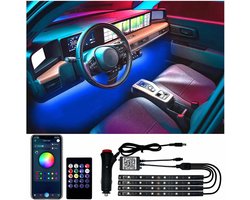 Auto Led Verlichting met Autolader - Auto Interieur Verlichting - Dimbaar - Sfeerverlichting voor Auto - RGB - 9 LED - Auto Accessoires - Sfeerverlichting - Interieur Verlichting - LED Strip Auto - App & Afstandsbediening - Voice Control -