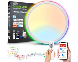 B-care Slimme Plafondlamp - 24W - 2700-6500K - Ø 34 cm - Voice Control - Smart LED RGBW Plafondlamp - Dimbare Plafonnière - Gekleurd en Wit Licht - Slaapkamer Verlichting - Tuya Smart App - Smart Life - Kerstcadeau