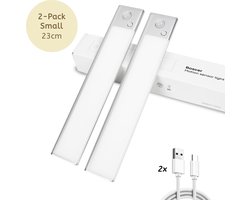 Boscer Led Lamp - 23 CM - 2-Pack - Bewegingssensor - Lichtsensor - Magnetisch Ophangbaar - USB-C Oplaadbaar - Trapverlichting - Keukenlamp - Nachtlamp - LED Strip