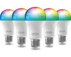 Calex Slimme Lamp - Kleurlamp set van 5 stuks - Wifi LED Verlichting - E27 - Smart Lamp - Dimbaar - RGB en Warm Wit - 9.4W