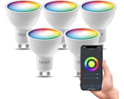 Calex Slimme Lamp - Kleurlamp set van 5 stuks - Wifi LED Verlichting - GU10 - Smart Lamp - Dimbaar - RGB en Warm Wit - 4.9W