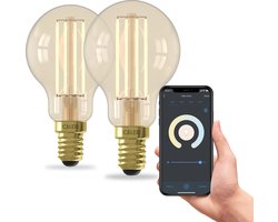 Calex Slimme Lamp - Set van 2 stuks - Wifi LED Filament Verlichting - E14 - Smart Bulb Goud - Dimbaar - Warm Wit licht - 4,5W