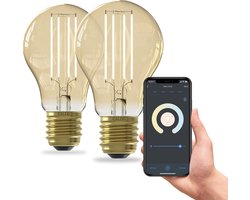 Calex Slimme Lamp -  Set van 2 stuks - Wifi LED Filament Verlichting - E27 - Smart Lichtbron Goud - Dimbaar - Warm Wit licht - 7W