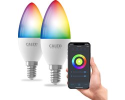 Calex Slimme Lamp - Set van 2 stuks - Wifi LED Verlichting - E14 - Smart Bulb - Dimbaar - RGB en Wit licht - 4.9W