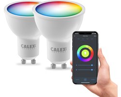 Calex Slimme Lamp - Set van 2 stuks - Wifi LED Verlichting - GU10 - Smart Bulb - Dimbaar - RGB en Warm Wit - 4.9W